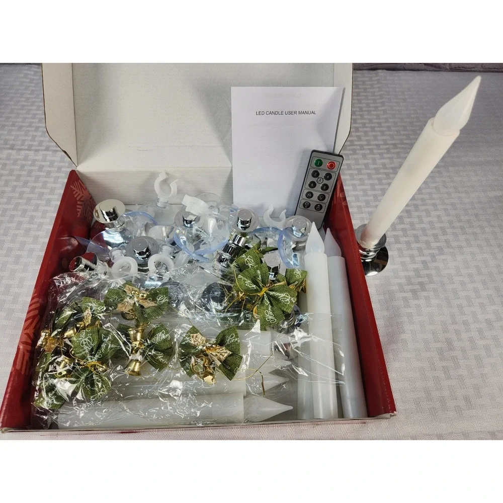 NEW! 12 Christmas Window Candles Lights With Timer Battery Operated Window Clips